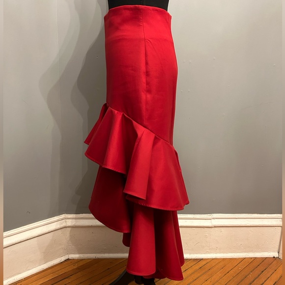 ALEXIS Red Kristyn High-Low Layered Ruffled Cotton Skirt, size S - Picture 5 of 11